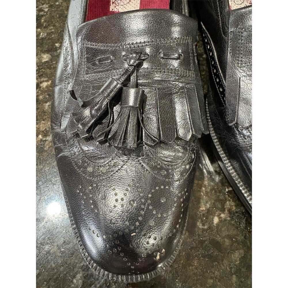 Florsheim Men's Dress Loafers Black Wingtip Tassel Kiltie Slip On Size - Picture 2 of 9
